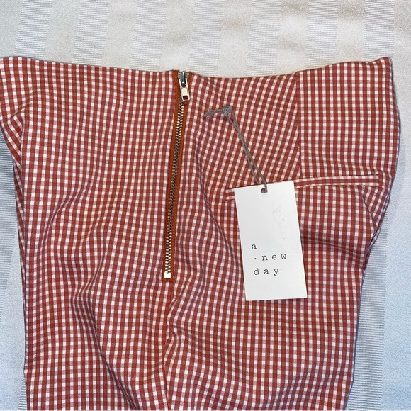 A•New Day Pants Gingham Print Elastic Waist Side Zip Pocket Cream Red Size 0 NWT - Picture 10 of 12